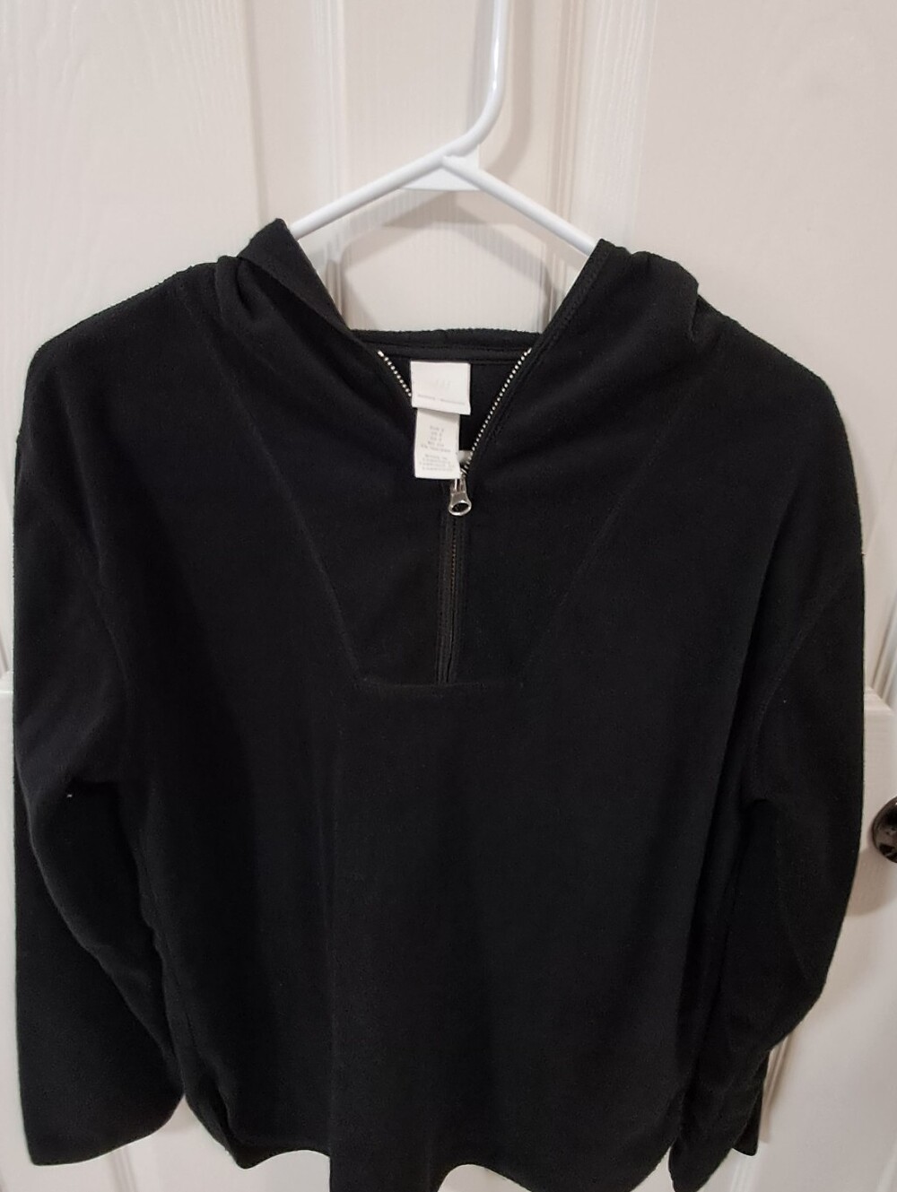 H& M Black Fleece Hooded Half-Zip Pullover Top